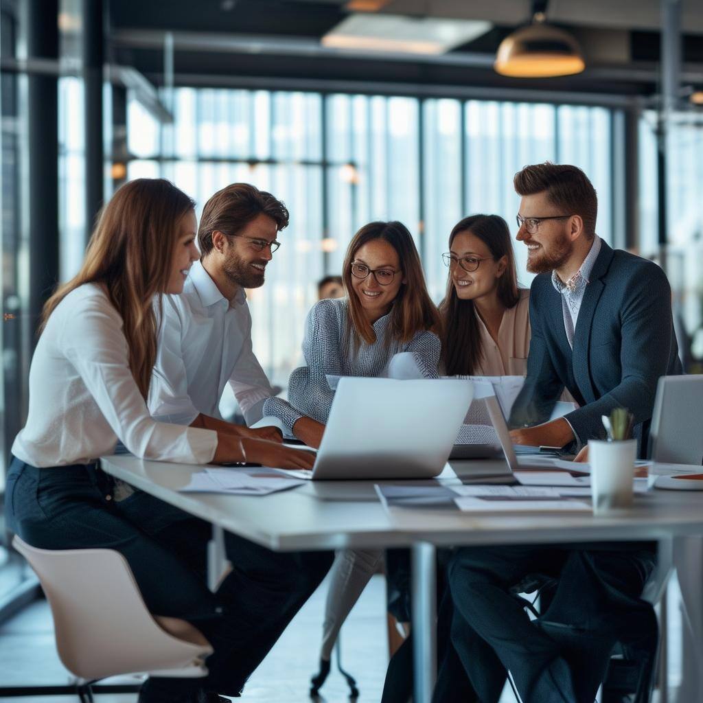 create an image of a business team benefiting from using microsoft copilot